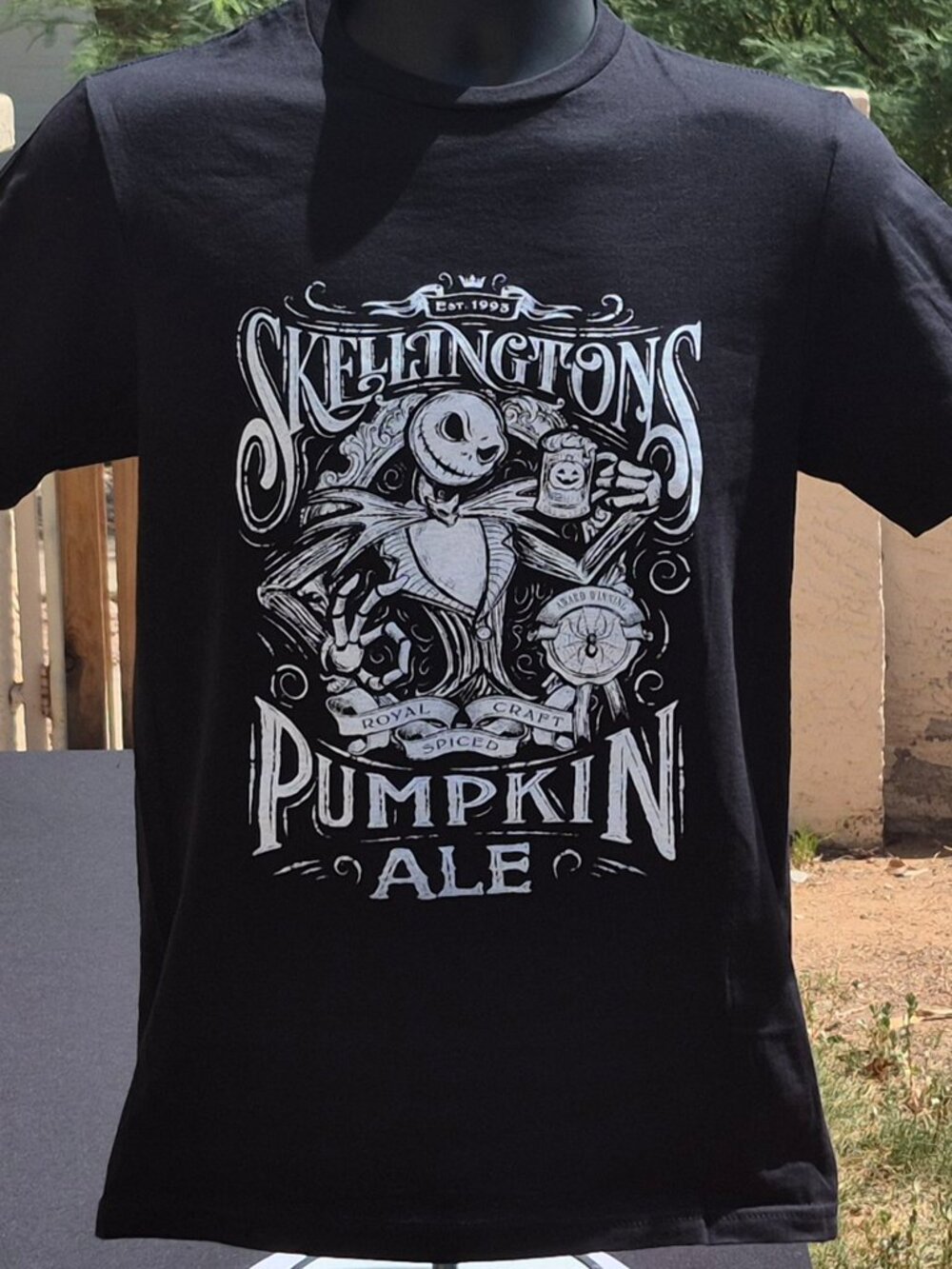 Skellingtons Pumpkin Ale Gothic Skeleton Graphic Tee Black